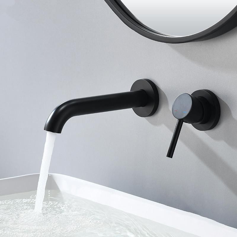 Low Arc Sink Faucet Wall Mounted 2 Holes Single Lever Handle Bathroom Sink Faucet