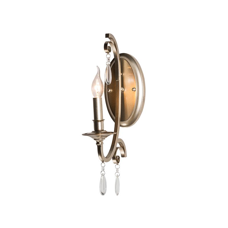 Open Bulb Bedroom Wall Lamp French Country 1/2-Head Brass Finish Sconce Light Fixture with Clear Crystal Accent
