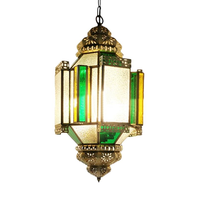 Laiton 3 lumières Plafond lustre arabe gise en verre givré lanterne suspendue suspendue pour le porche