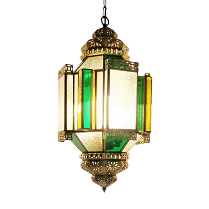 Brass 3 Lights Ceiling Chandelier Arabian Frosted Glass Lantern Hanging Pendant Light for Porch