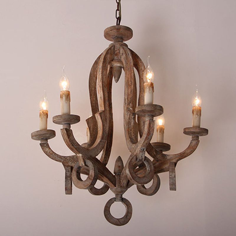 French Country Plated Candle-Style Chandelier Lighting Antique Driftwood Ceiling Light for Dining Room