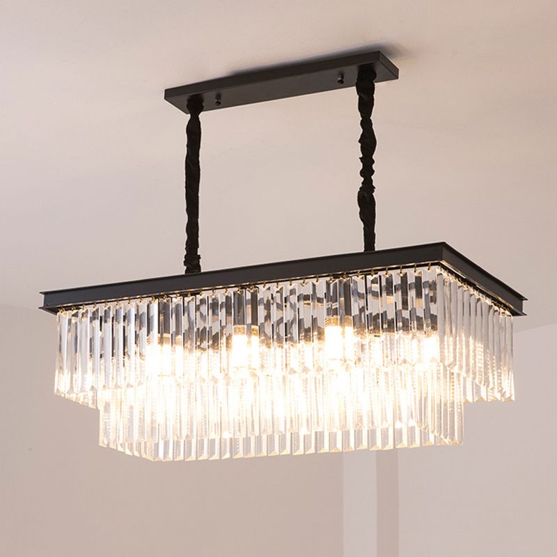 Multiple-Light Rectangle Island Lighting Modern Crystal Island Pendant Lights