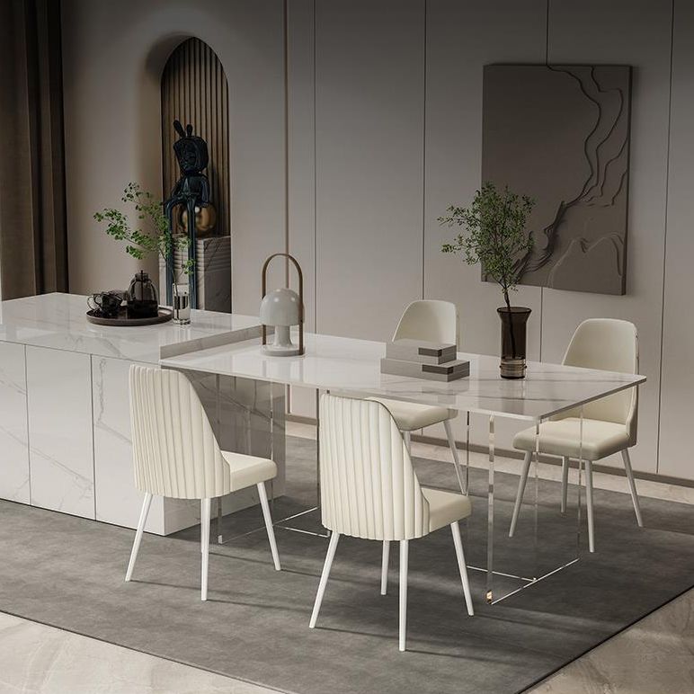 Modern Sintered Stone Dining Table Acrylic Dining Table with Double Pedestal Base