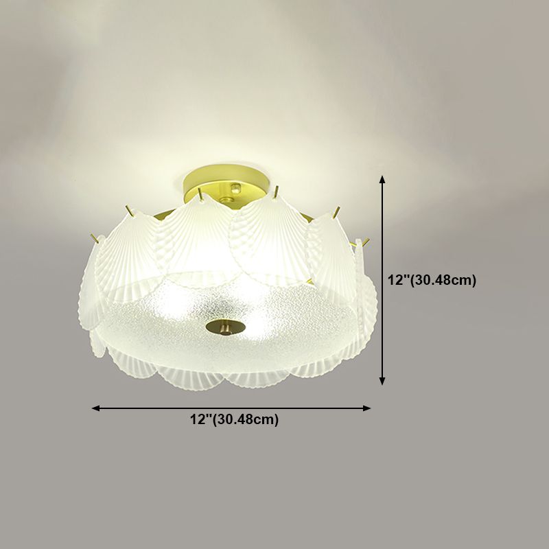 Nordic Circle Semi-Flush Mount Ceiling Light Glass Bedroom Semi Flush Ceiling Light in Gold