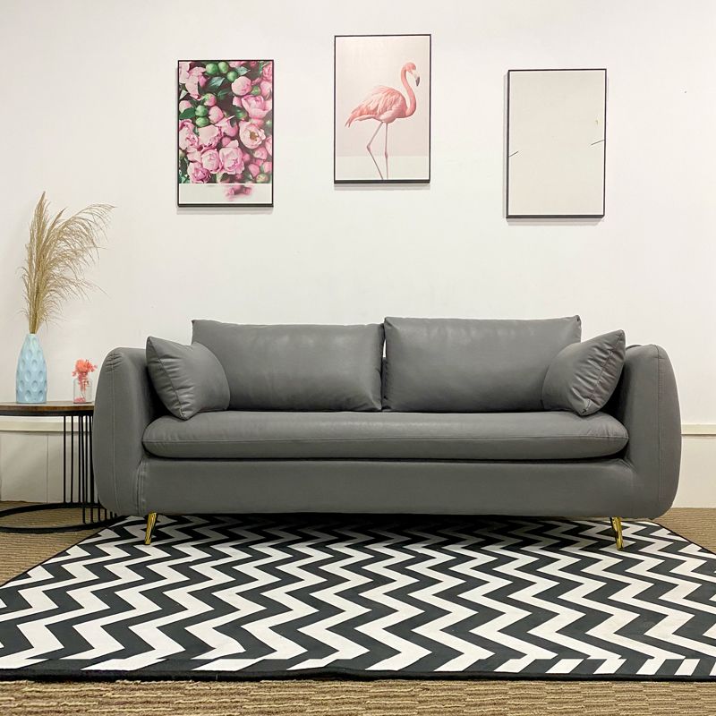 Contemporary Standard Sofa Square Arm Settee Couch with 2 Pillows