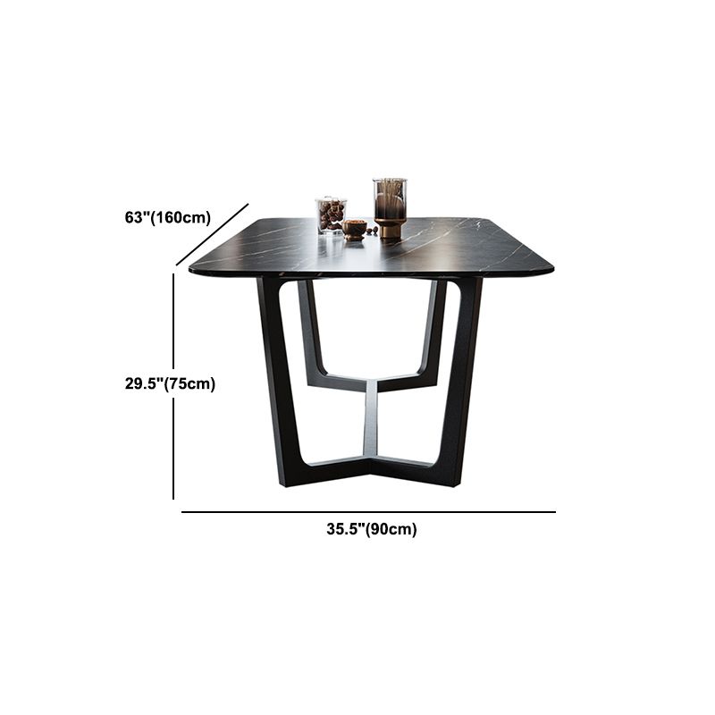 Industrial Sintered Stone Table for Restaurant Rectangle Black Table with Trestle Base
