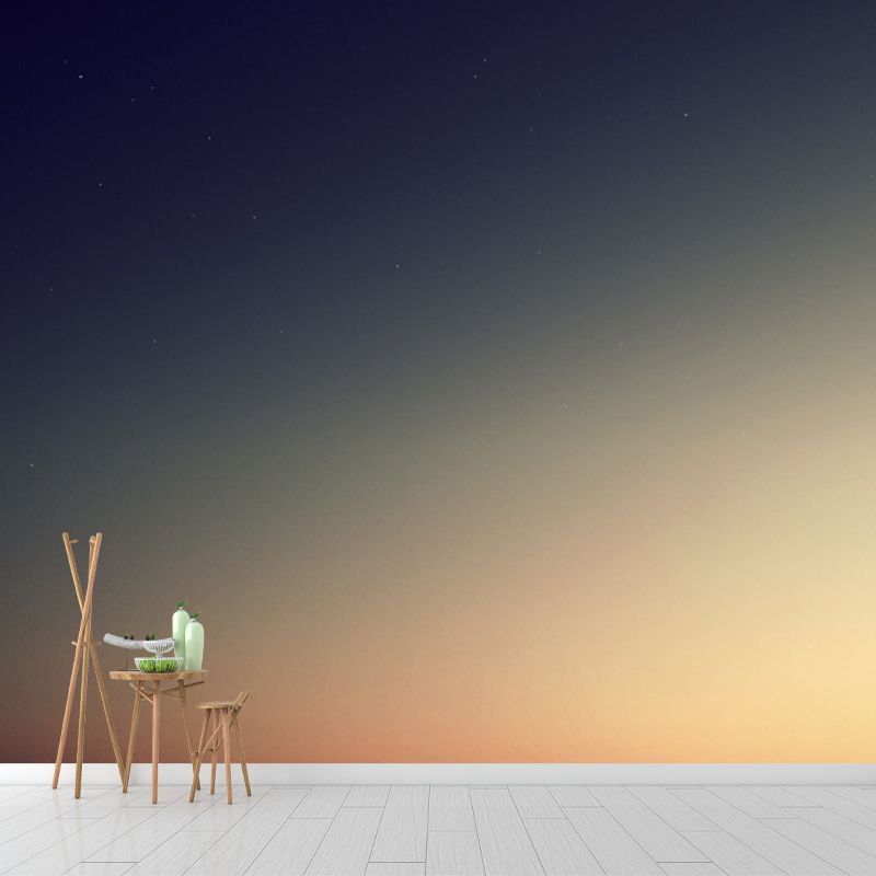 Photography Sky at Dusk Mural for Living Room, Blue and Yellow, Custom Size Available
