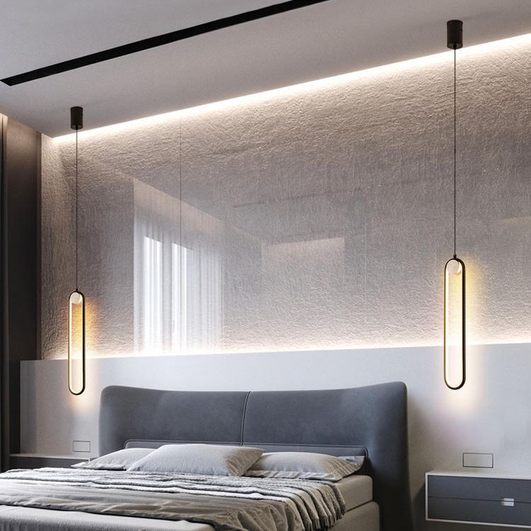 Elliptical Metal Shape Pendant Lamp Modern Minimalist 1 Light LED Hanging Lamp for Living Room