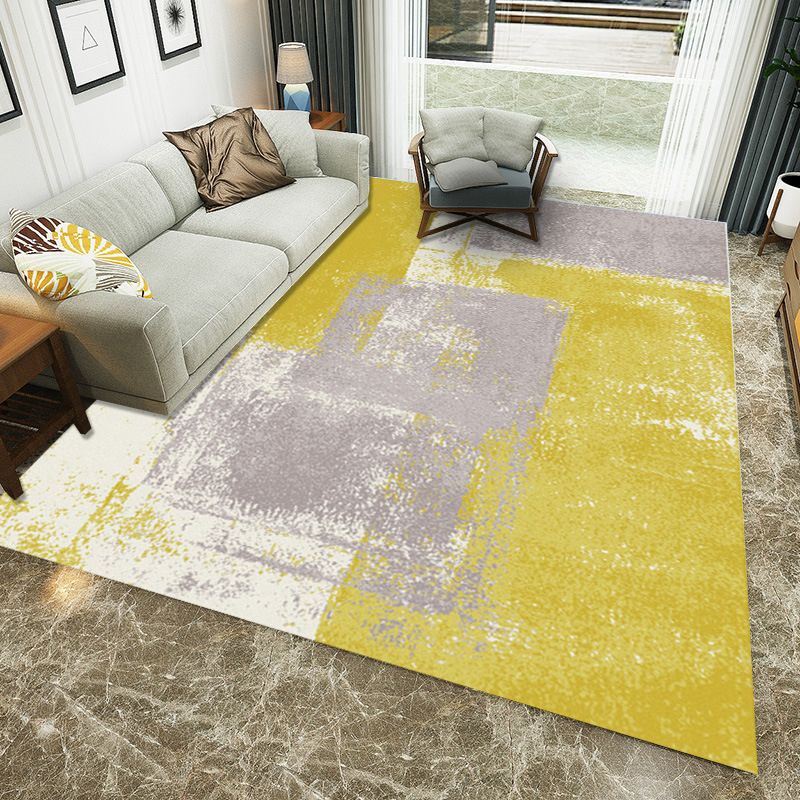 Yellow and Grey Modern Rug Polyester Abstract Rug Washable Non-Slip Backing Area Rug for Living Room