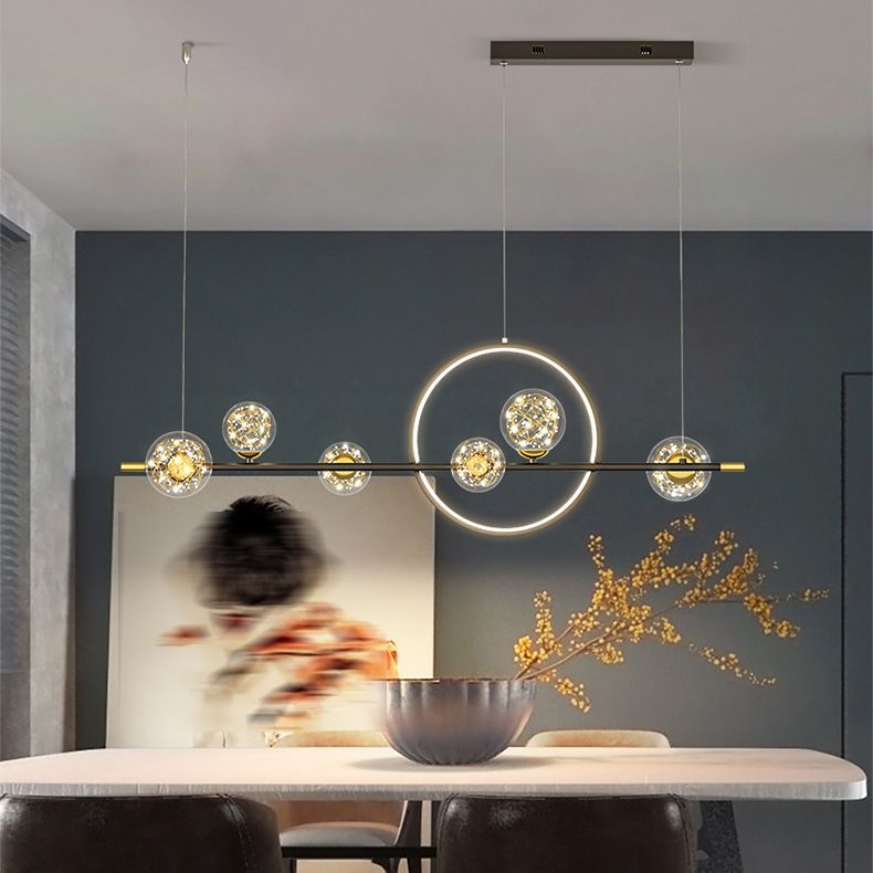7-Light Contemporary Black/Golden Kitchen Island Lighting LED Ceiling Light for Bedroom