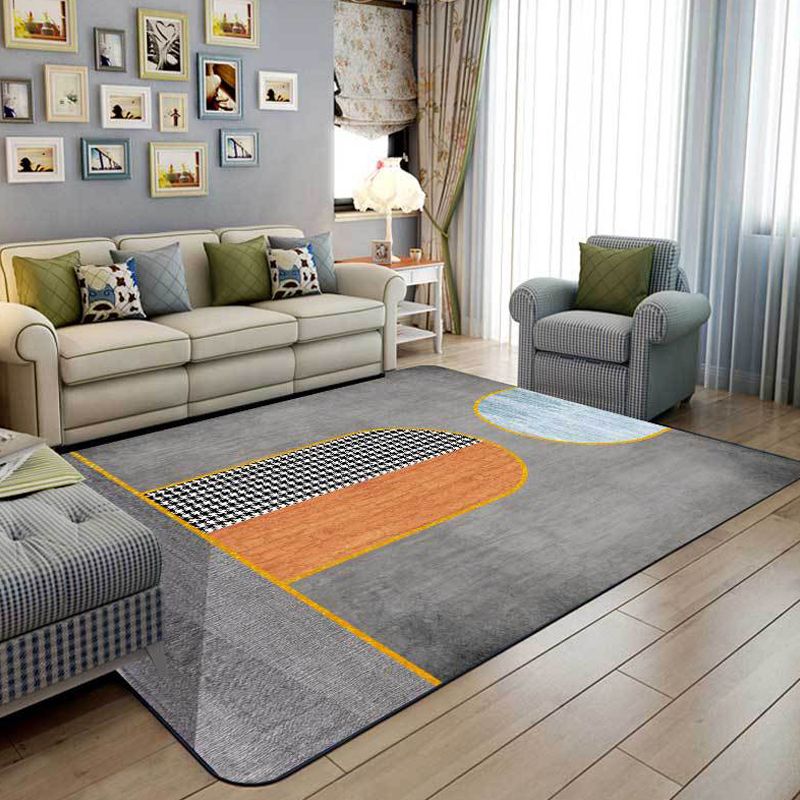 Grey Houndstooth Pattern Rug Polyester Minimalist Rug Pet Friendly Washable Non-Slip Area Rug for Living Room