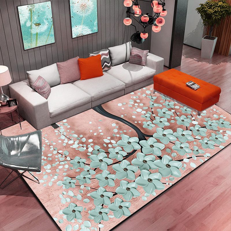Multi Color Home Rug Contemporary Floral Rug Synthetics Stain Resistant Non-Slip Backing Washable Area Carpet