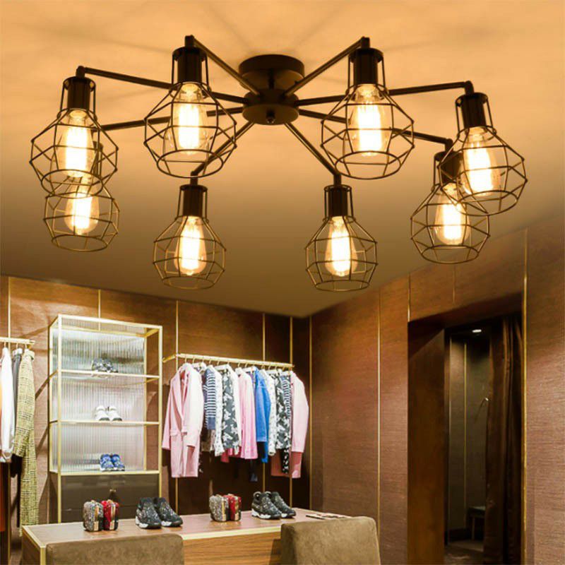 Industrial Style Flush Mount Metal Ceiling Light  in Black for Hallway