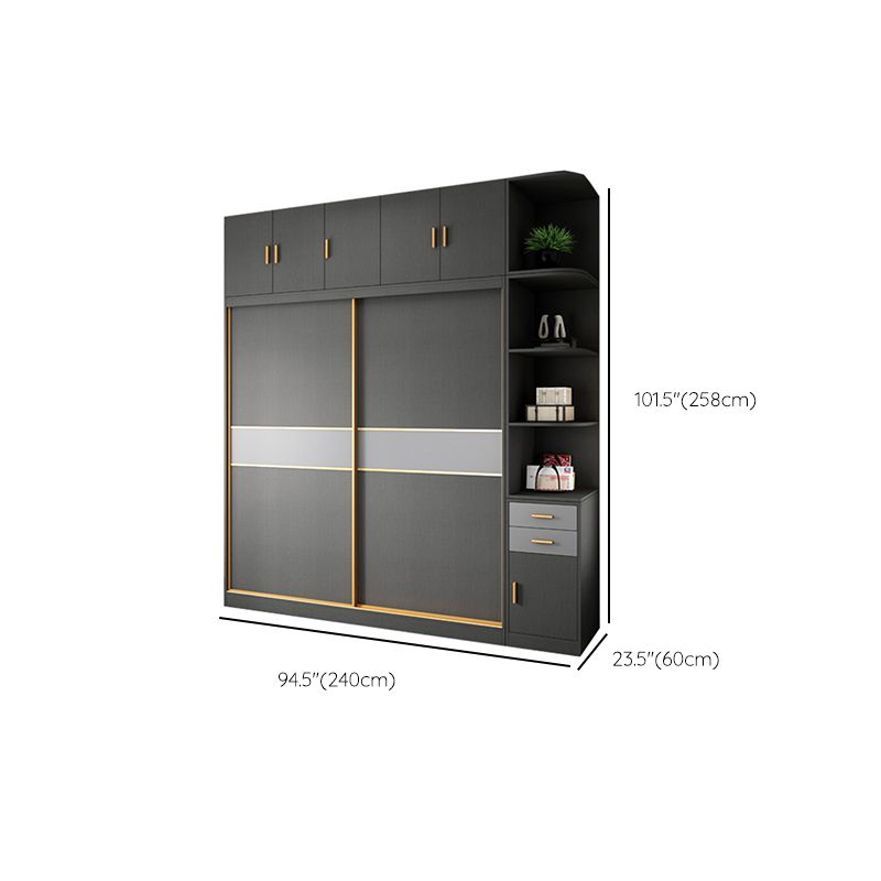 Grey Engineered Wood Wardrobe Cabinet Contemporary Wardrobe Armoire