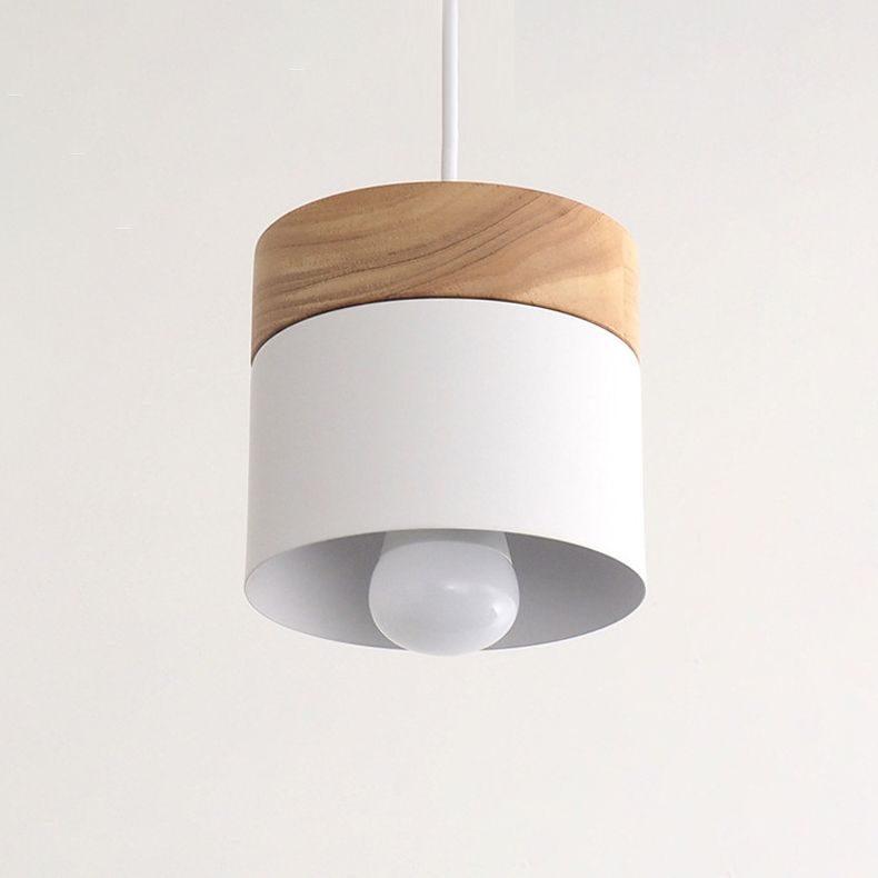 Wooden Cylindrical Hanging Lamp in Modern Creative Style Lacquered Iron Macaron Pendant Light