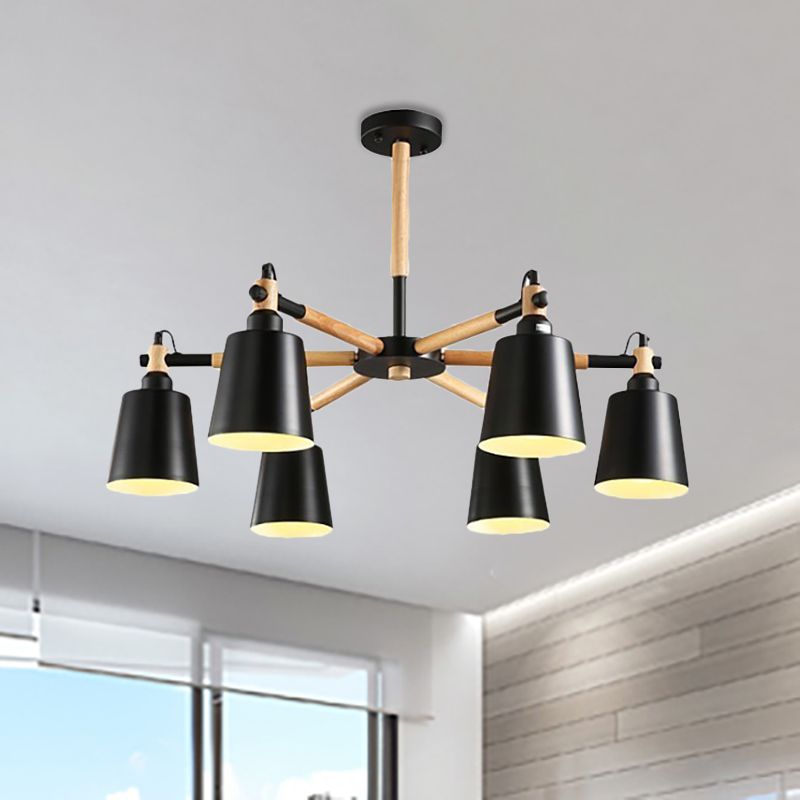 Nordic Tapered Shade Hanging Lights Metal 6 Lights Hanging Light Fixture for Bedroom