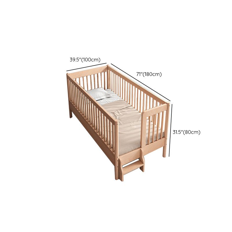 Washed Natural Wood Nursery Crib Modern Convertible Crib Nursery Crib with Guardrail