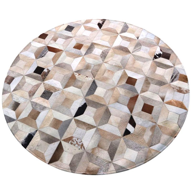Fancy Brown Area Rug Cowhide Geometric Pattern Area Carpet Easy Care Rug for Home Decor