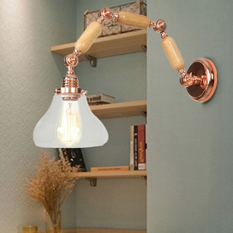 1 Bulb Wall Light with Cone Shade Clear Glass Industrial Living Room Sconce Lighting