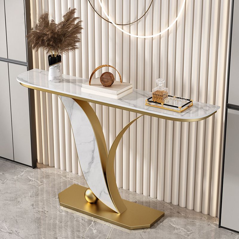 Glam Slate Half Moon Console Table Stain Resistant Scratch Resistant Sofa Table