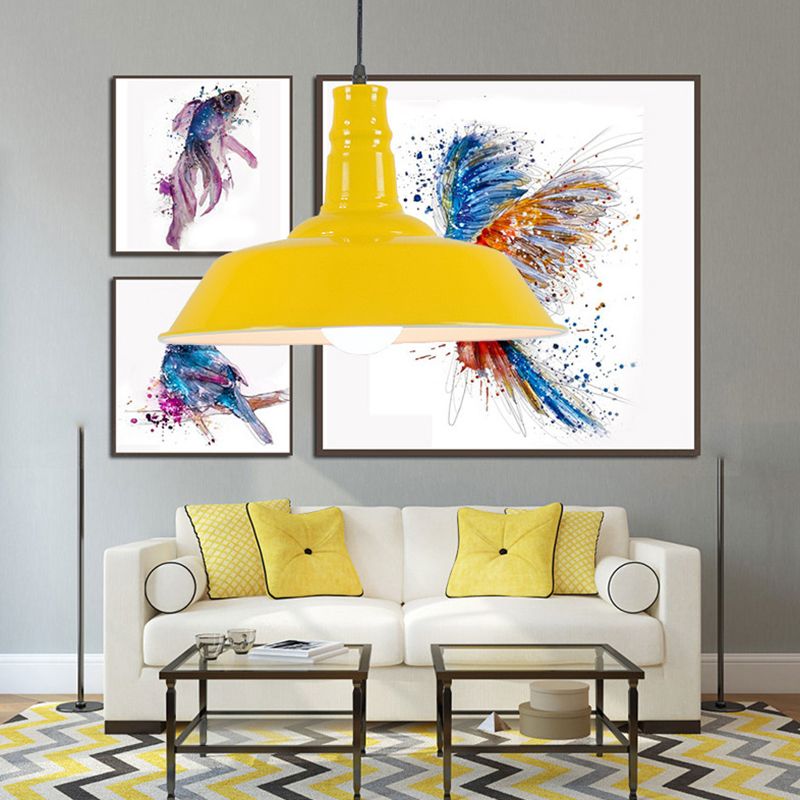 Modern Industrial Barn Shade Hanging Light, Macaron Metal 1-Light Pendant Lighting