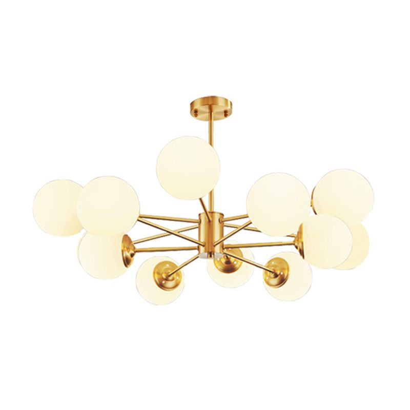 Post-Modern Metal Hanging Chandelier Light Glass Shade Ceiling Chandelier in Gold for Living Room
