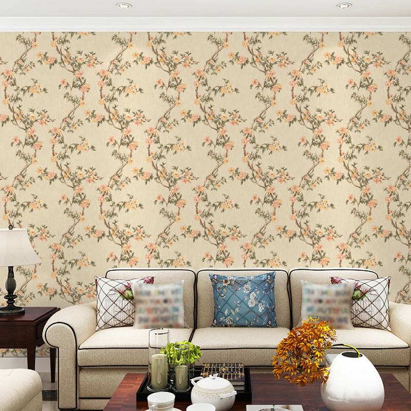 Rustic Plum Blossom Wallpaper Pastel Color Living Room Wall Decoration, Size Optional