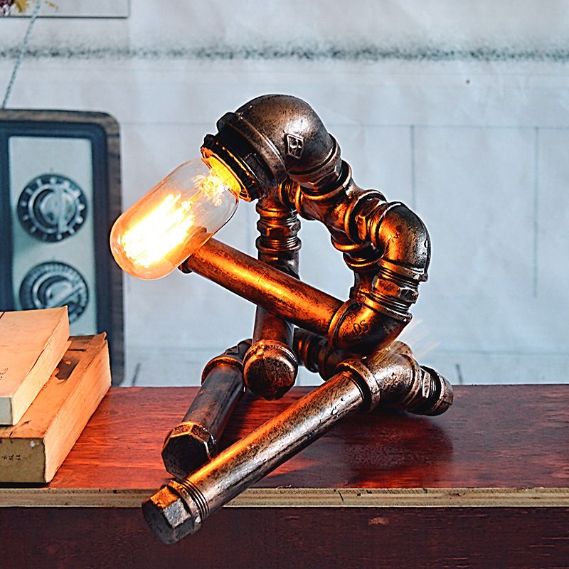 Metallkreuzungsbein Roboter Task Lampe Vintage 1 Glühbirnenraum Nachttischleuchte in Rost