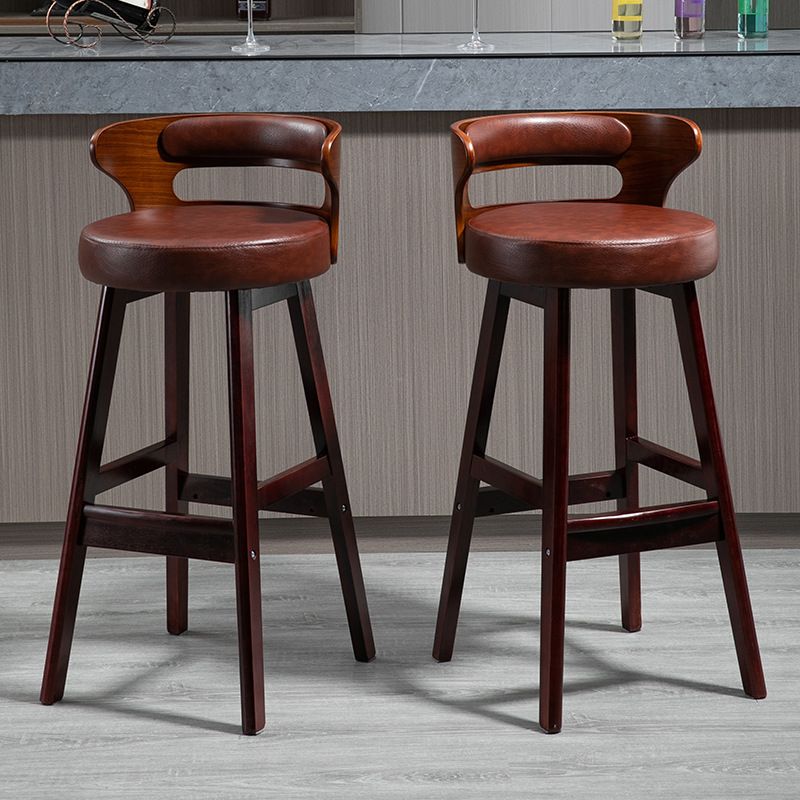 Industrial Style Low Back Bar-stool Wooden Bar Stool with Wooden Legs