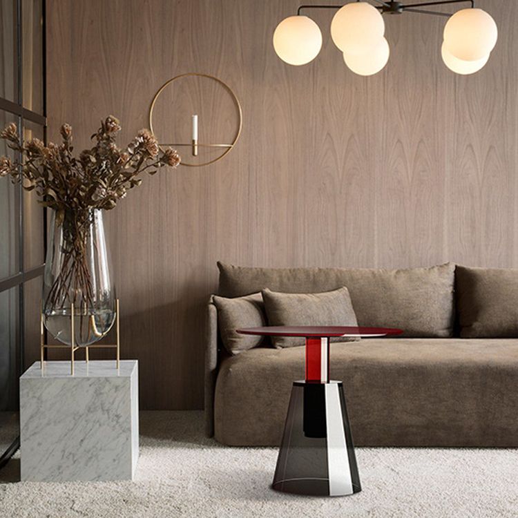 Contemporary Glass Top Pedestal Round Living Room Accent Side Table