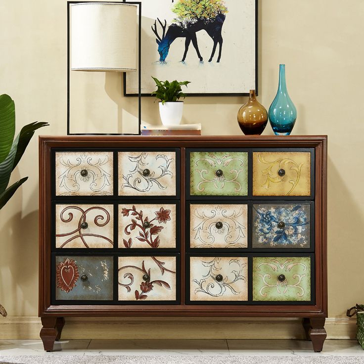 American Traditional Wooden Chest Home Storage Chest with Drawers