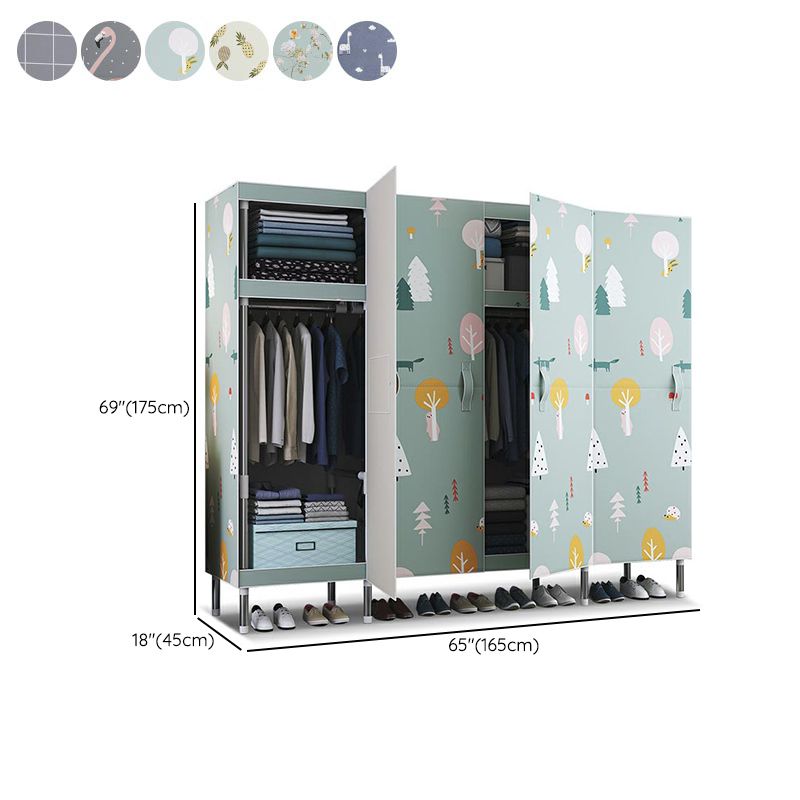 Cloth Cabinet Steel Pipe Wardrobe Cabinet, Modern 3-door Wardrobe Armoire