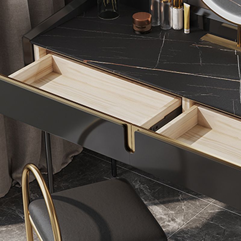 Modern Black Vanity Makeup Stone Top Dressing Table with Storage