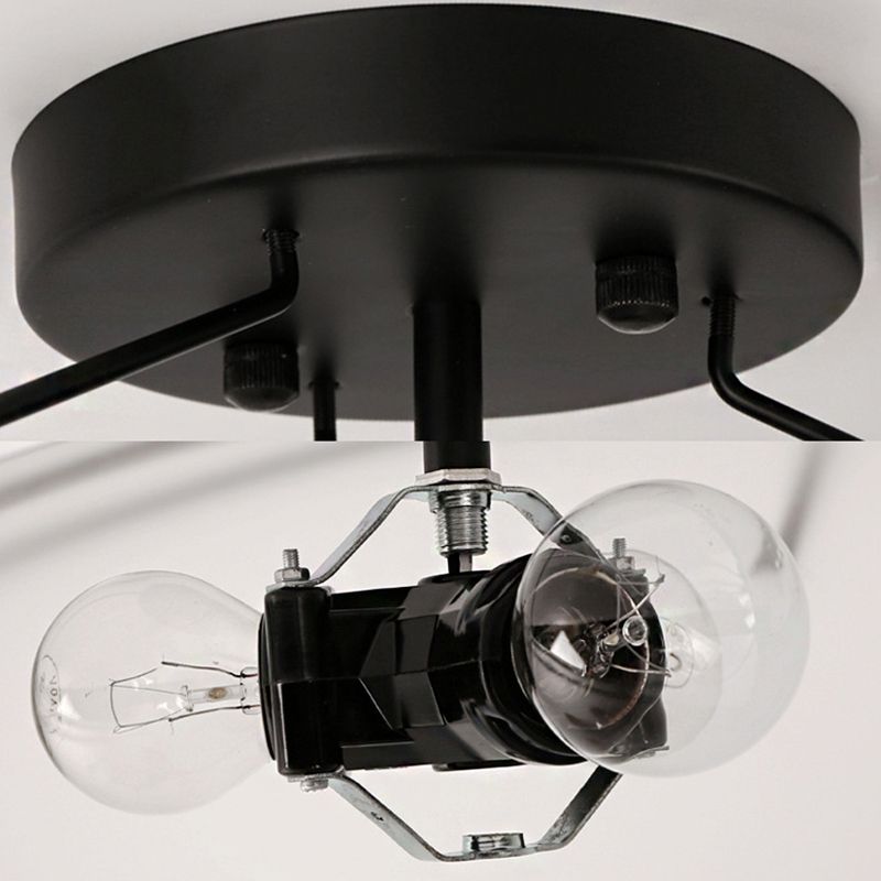 Bowl Frosted Glass Semi Flush Traditional 3 Lights Corridor Ceiling Light Fixture in Black