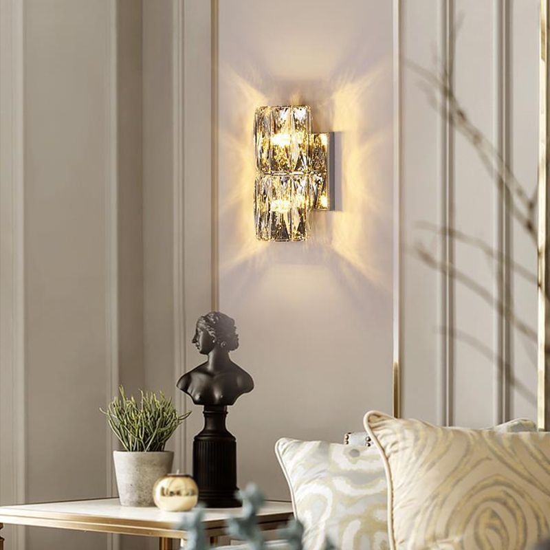 Crystal Cylinder Shape Wall Lighting Modern Style Multi Lights Wall Light Sconce