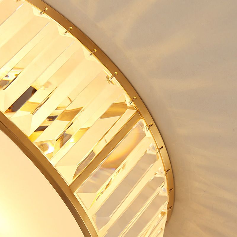 Apparecchio da soffitto in rame dorato in stile coloniale di lusso con montaggio ad incasso circolare in cristallo per camera da letto