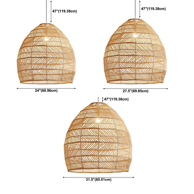 Japanese Hanging Lamp Kit 1-Light Beige Rattan Down Lighting Pendant for Study Room