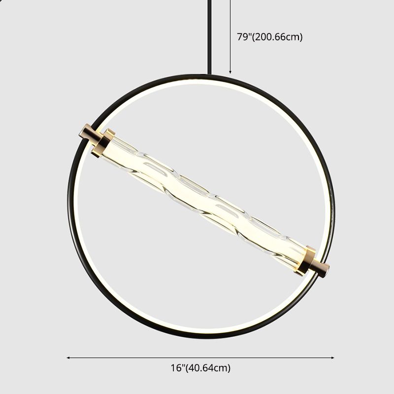Eenvoud cirkelvormige led hanger helder gekabbel glazen eetkamer hangend licht in zwart
