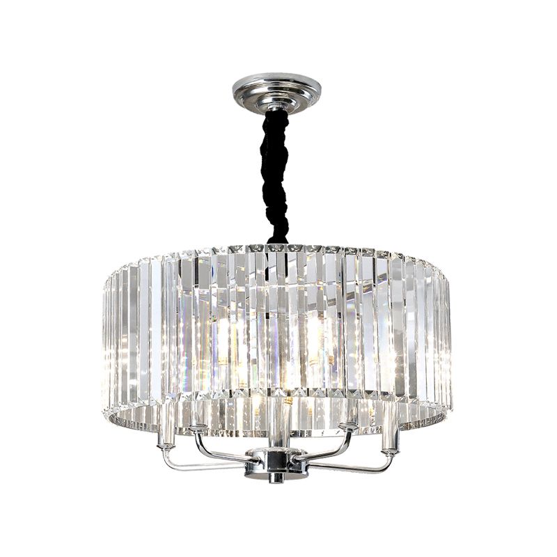 Tri-Sided Glass Rod Drum Ceiling Light Modern 4 Lights Chrome Ceiling Light, 19.5"/23.5" Wide