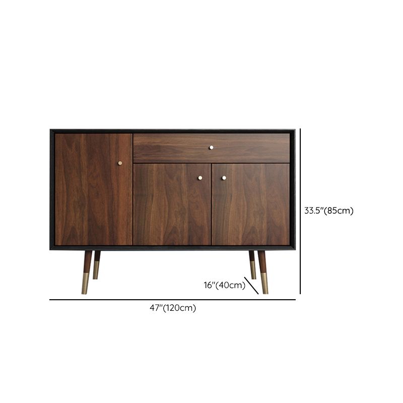 Glam Style Brown Solid Wood Buffet Table Cabinets Storage Side Board with Drawers