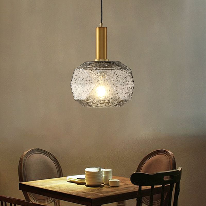 1 Glühbirnen am Nachtpendellon moderne Messinghänge mit facettierter Rauchgrauglas Schatten