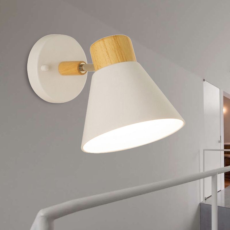 Sombra nórdica de la pared de la pared de la pared de la pared de la pared y madera 1 Bulbo de la cama de la noche del tallo rotativo en negro/blanco