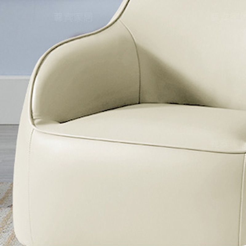 Modern Barrel Chair Genuine Leather Chair with Black Legs for Bedroom