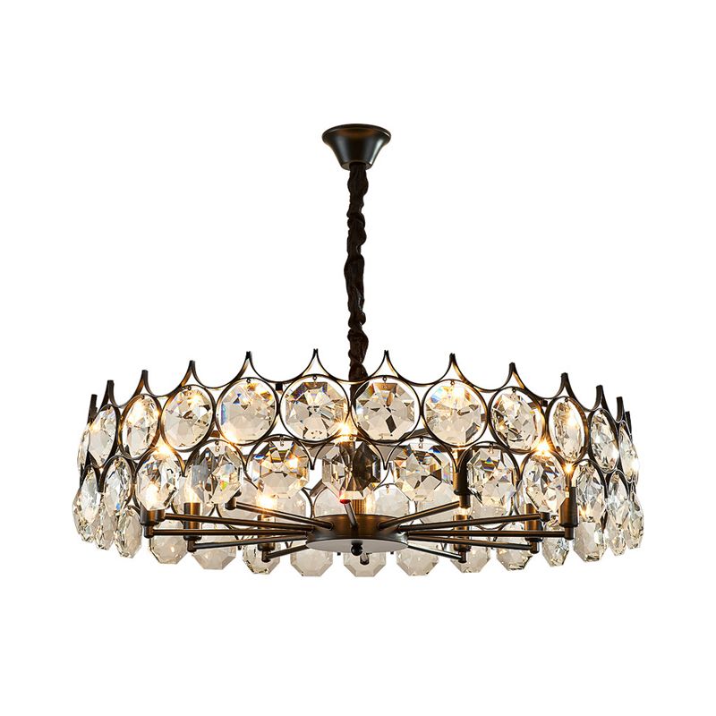 Schwarzer Kreis Anhänger Kronleuchter Land Clear Crystal Wohnzimmer Suspension Licht mit Sputnik Design