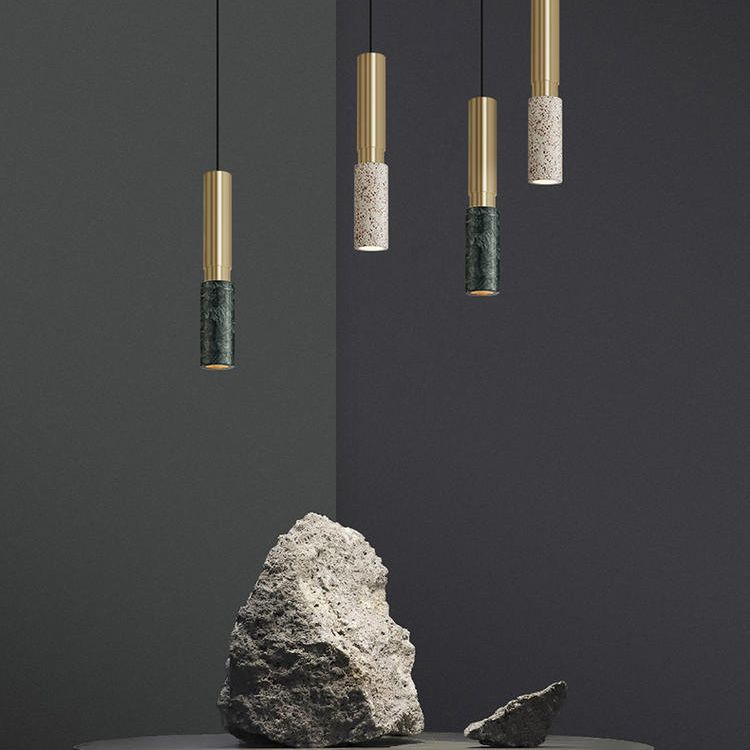 Tubular Stone Pendant Light Fixture Postmodern 1 Bulb Hanging Lamp for Bedroom