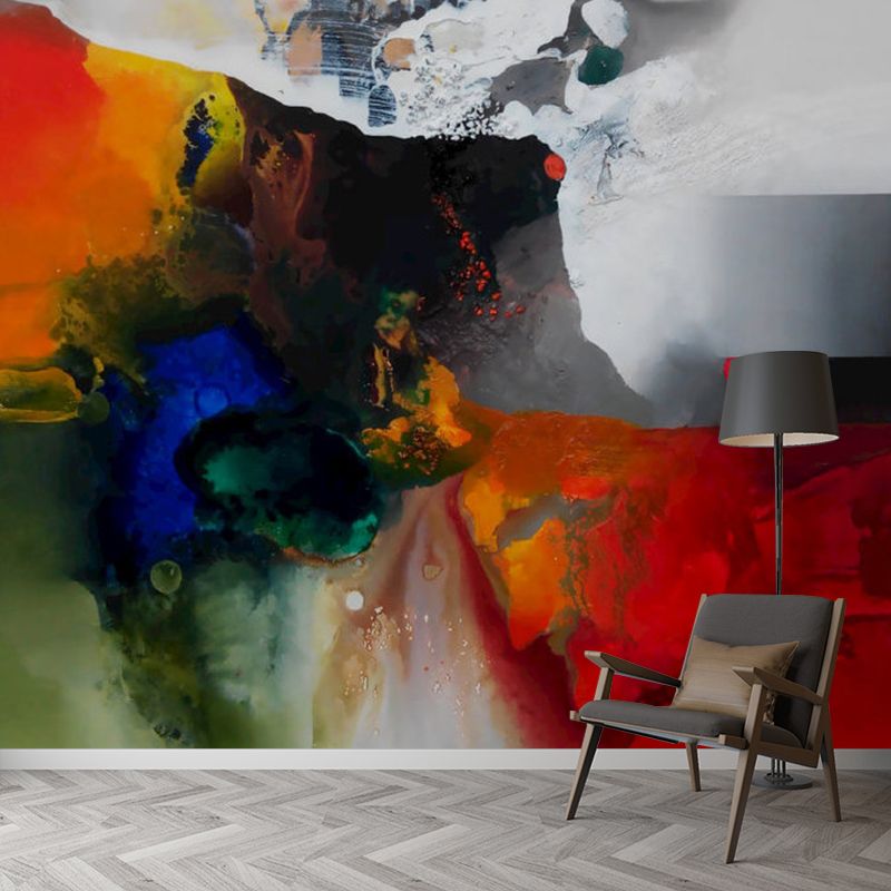 Orange-Blue Abstract Wallpaper Murals Stain-Resistant Art Deco Living Room Wall Covering