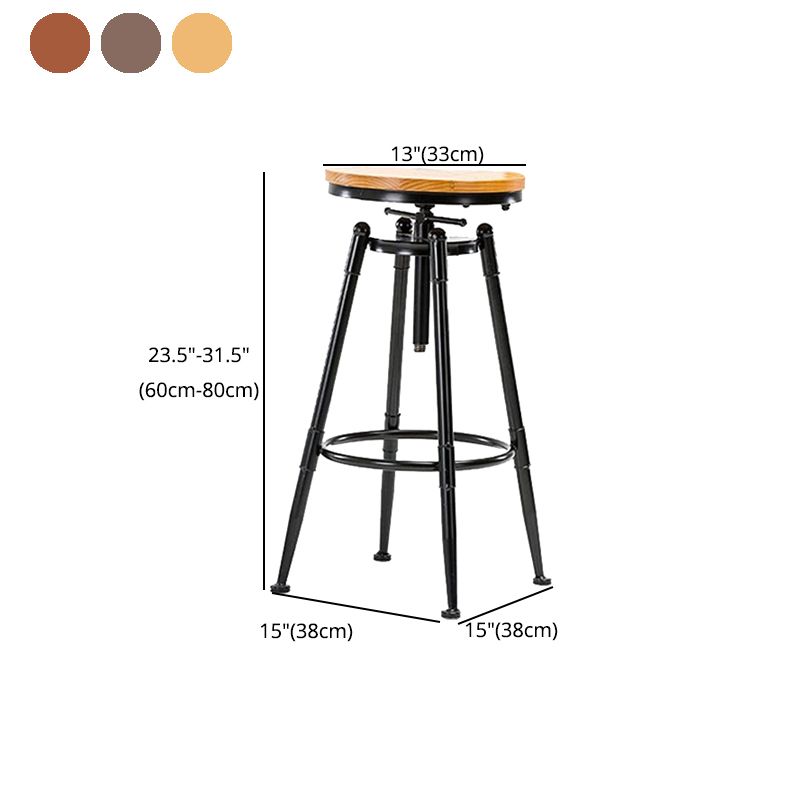 Modern Style Bar-stool Round Seat with Footrest Iron Legs for Kitchen Bar