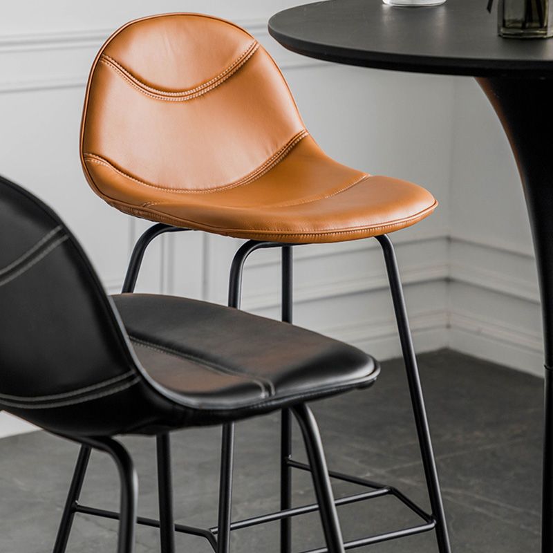 Modern Backrest Armless Counter Stool Iron Bistro Bar Stool with Leather Cushion