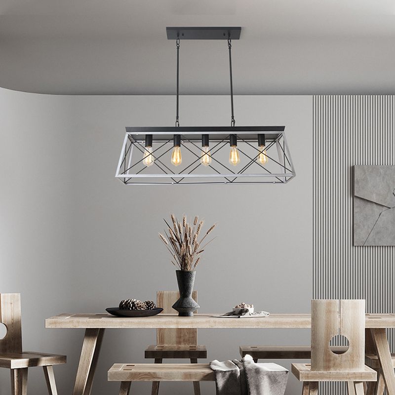 Rectangle Hanging Island Lights Industrial Iron Pendant Lighting for Restaurant