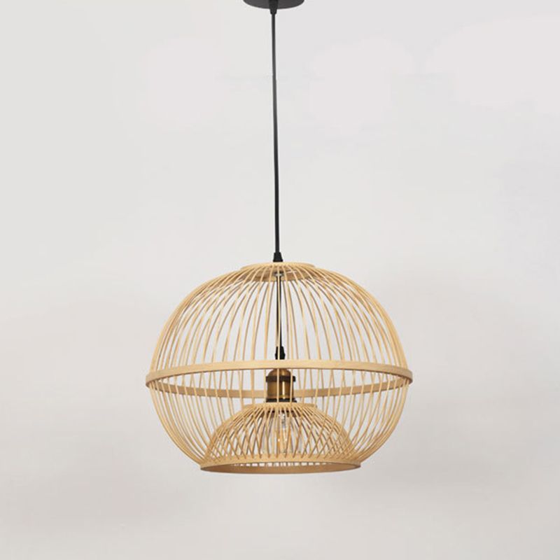 Bamboo Sphere Shaded Suspension Lighting Minimalist 1 Head Wood Pendant Ceiling Light